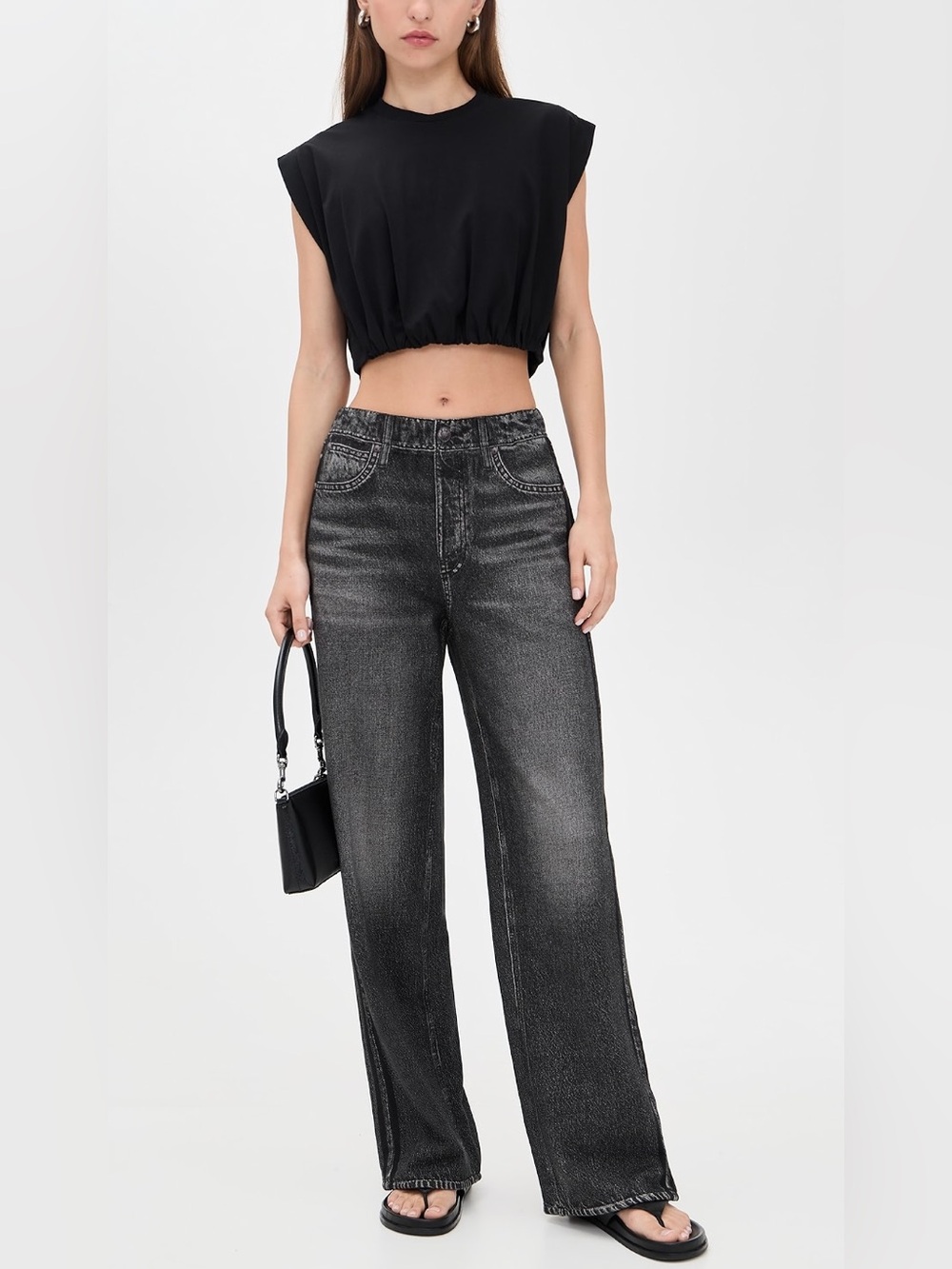 Rag & Bone Miramar Cotton Terry Wide leg Black Washed Sweatpants Jeans Sz Med